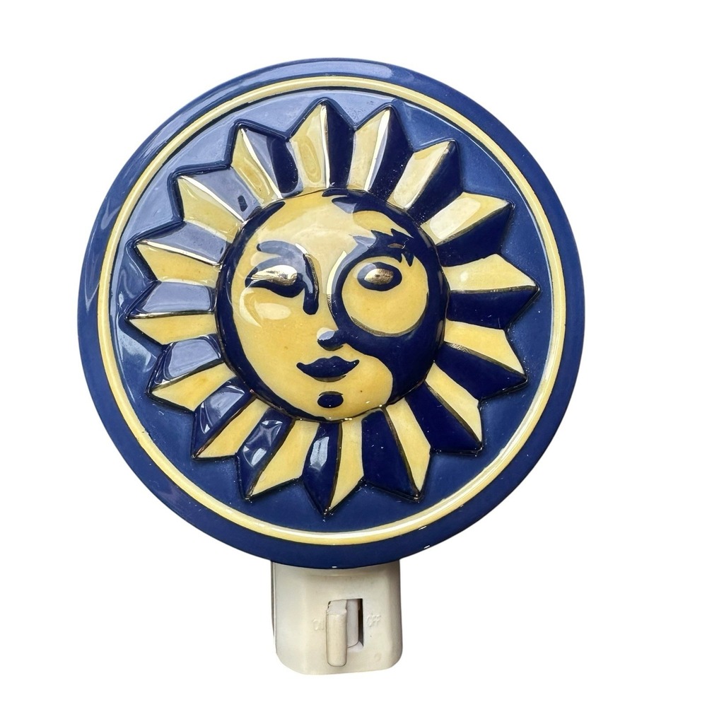 Vintage 90s Ceramic Celestial Sun Nightlight - WORKS! Boho Whimsigoth